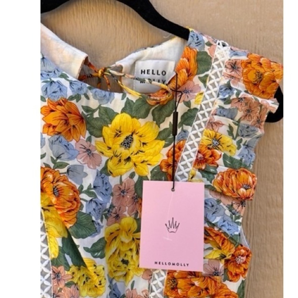 Hello Molly NEW Yellow Floral Ruffle Mini Dress XS Cottagecore Garden Feminine - Picture 7 of 11